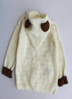 Woonie Full Sleeves Animal Design Handmade Hooded Sweater With Pants   Cream 2