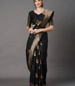 Sareemall Black Festive Linen Woven Design Saree With Unstitched Blouse