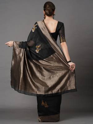 Sareemall Black Festive Linen Woven Design Saree With Unstitched Blouse 2