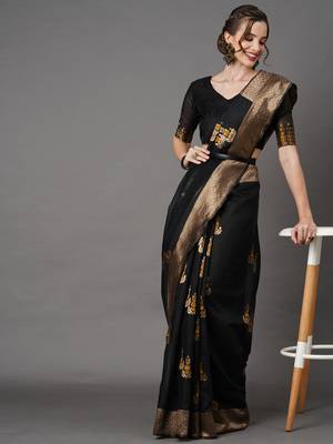 Sareemall Black Festive Linen Woven Design Saree With Unstitched Blouse 4