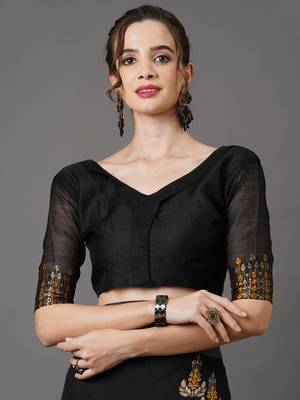 Sareemall Black Festive Linen Woven Design Saree With Unstitched Blouse 5