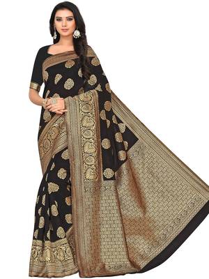 Black Woven Silk Blend Saree With Blouse 1