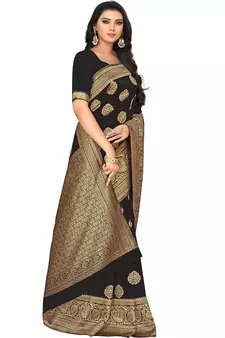 Black Woven Silk Blend Saree With Blouse
