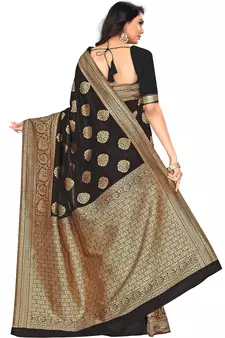 Black Woven Silk Blend Saree With Blouse