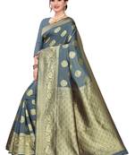 Grey Woven Silk Blend Saree With Blouse