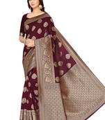 Maroon Woven Silk Blend Saree With Blouse