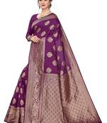 Purple Woven Silk Blend Saree With Blouse