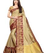 Beige Woven Silk Blend Saree With Blouse