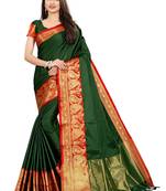 Dark Green Woven Silk Blend Saree With Blouse