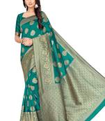 Turquoise
 Woven Silk Blend Saree With Blouse
