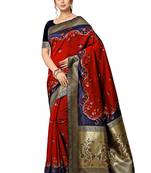 Red woven silk blend saree with blouse
