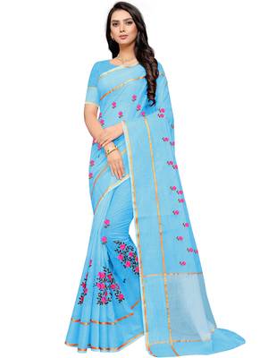 Blue Woven Super Net Saree With Blouse 1