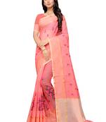 Peach Woven Super Net Saree With Blouse