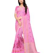 Pink Woven Super Net Saree With Blouse