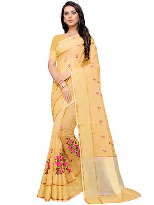 Yellow Woven Super Net Saree With Blouse 1