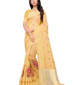 Yellow Woven Super Net Saree With Blouse