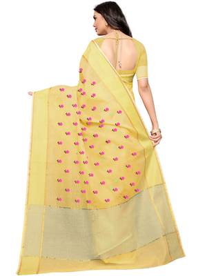 Yellow Woven Super Net Saree With Blouse 2