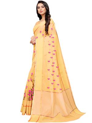Yellow Woven Super Net Saree With Blouse 3