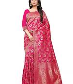 Pink Woven Silk Blend Saree With Blouse