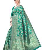 Turquoise Woven Silk Blend Saree With Blouse
