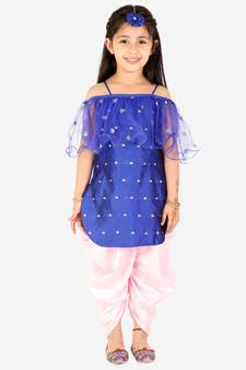 KID1 Frilly Fusion kurti dhoti with mang tikka