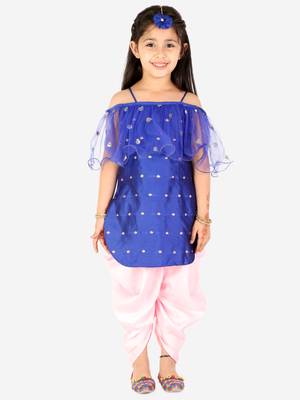 KID1 Frilly Fusion kurti dhoti with mang tikka 1