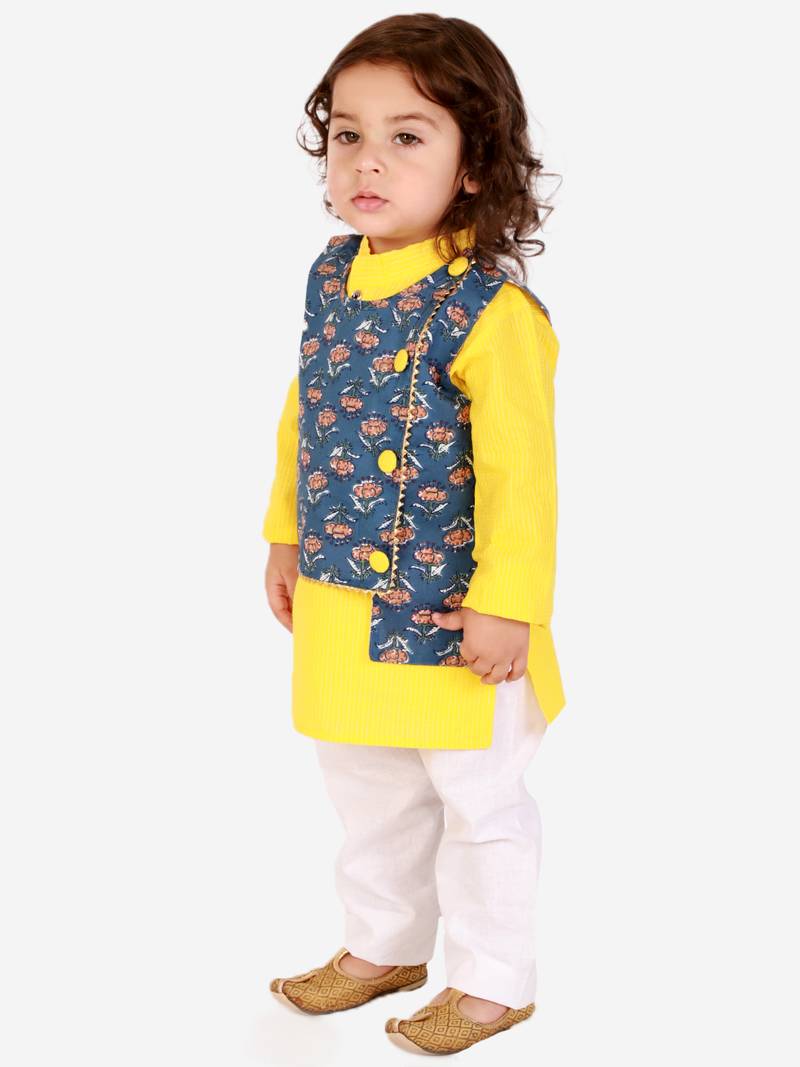 KID1 Floral Jacket Kantha Kurta Pyjama set