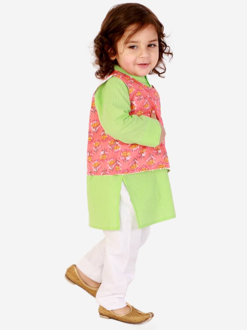 KID1 Floral Jacket Kantha Kurta Pyjama set
