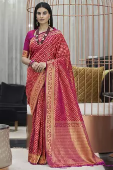 Magenta woven silk saree with blouse
