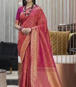 Magenta woven silk saree with blouse