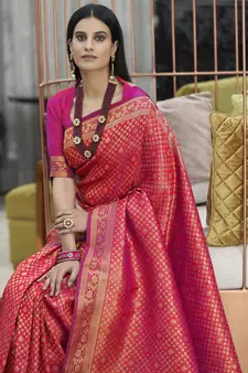 Magenta woven silk saree with blouse