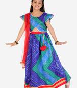 Bhandhani Print frill sleeves choli with lehenga and dupatta