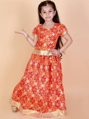 KID1 Gold Floral Printed Pavda Pattu 1