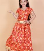 KID1 Gold Floral Printed Pavda Pattu