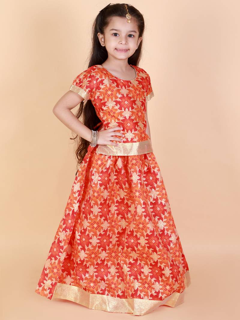KID1 Gold Floral Printed Pavda Pattu