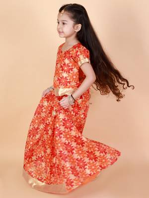 KID1 Gold Floral Printed Pavda Pattu 3
