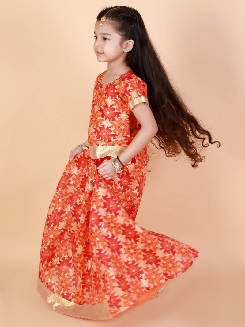 KID1 Gold Floral Printed Pavda Pattu