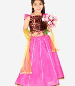 KID1 Frill Sleeves Lehenga Choli Dupatta With Mang Tikka