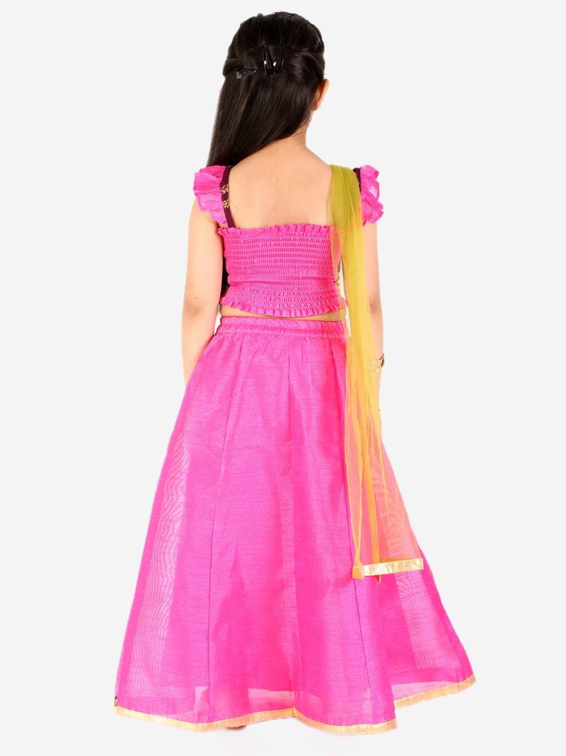 KID1 Frill Sleeves Lehenga Choli Dupatta With Mang Tikka