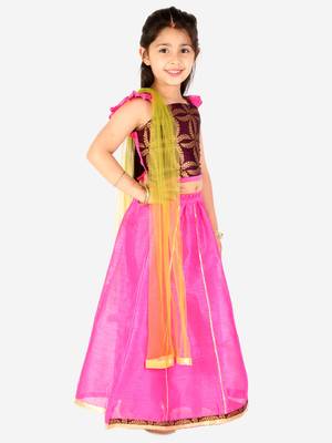 KID1 Frill Sleeves Lehenga Choli Dupatta With Mang Tikka 3