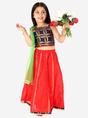 KID1 Frill Sleeves Lehenga Choli Dupatta With Mang Tikka 1
