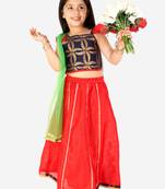 KID1 Frill Sleeves Lehenga Choli Dupatta With Mang Tikka