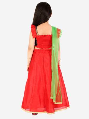 KID1 Frill Sleeves Lehenga Choli Dupatta With Mang Tikka 2