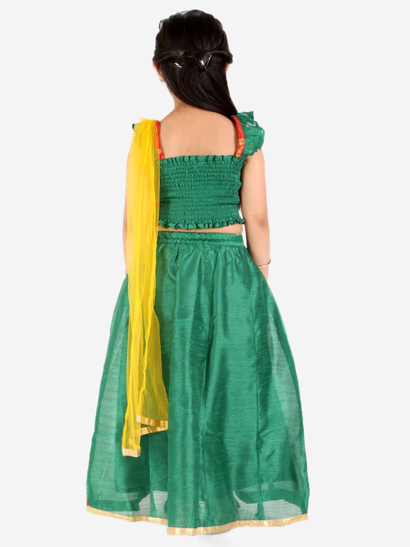 KID1 Frill Sleeves Lehenga Choli Dupatta With Mang Tikka