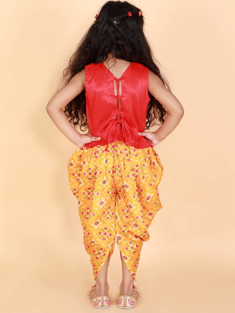 KID1 Mirror Embroidered Work Top With Pattola Print Dhoti