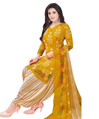 Yellow printed crepe salwar 1