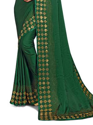 Green embroidered satin saree with blouse 2
