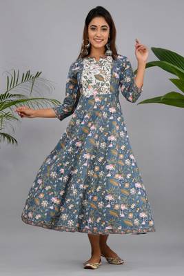 Blue woven cotton ethnic-kurtis 1