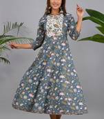 Blue woven cotton ethnic-kurtis