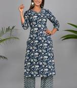 Navy-blue woven cotton combo-kurtis